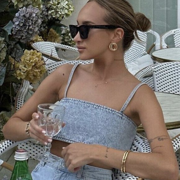 🆕 ZARA DENIM CROP TOP WITH RHINESTONES | ZARA DENIM - Picture 7 of 12